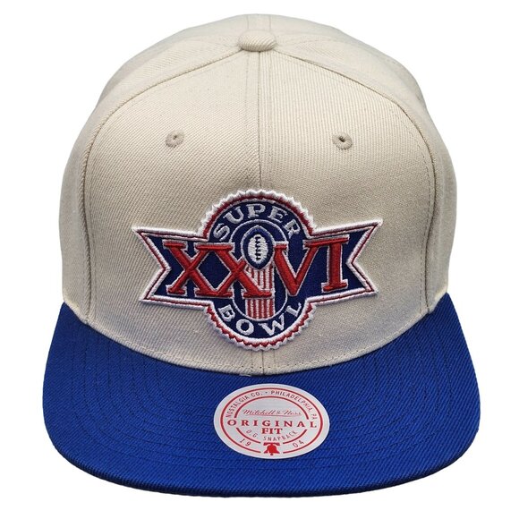 NFL Super Bowl XXVI Mitchell & Ness Snapback Hat Cream Blue NWT - Picture 1 of 13